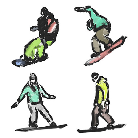 vector set of isolated colored drawn snowboardersのイラスト素材