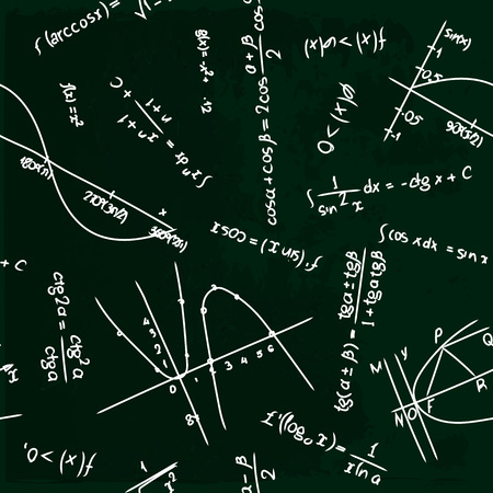 seamless pattern with mathematical formulas on school boardのイラスト素材