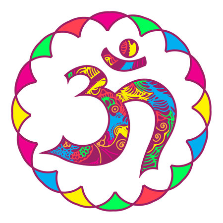 Isolated omkara symbol in mehndi style. Vector illustration.