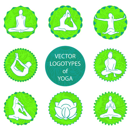 vector yoga logo set - position and meditation in round frameのイラスト素材