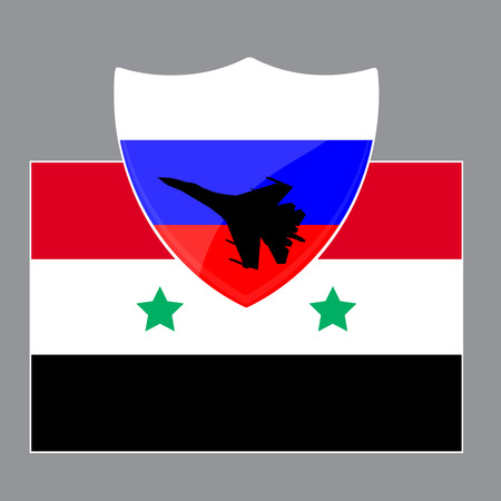Russia is defending Syria from ISIS using military aircraft. Vector illustrationのイラスト素材