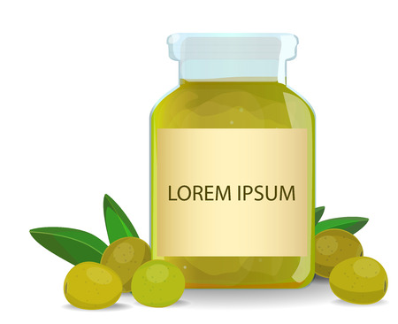 olive oil in pot and a few olives. Vector stock illustrationのイラスト素材