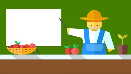 Farmer shows on board. Vector flat. Stock illustrationのイラスト素材