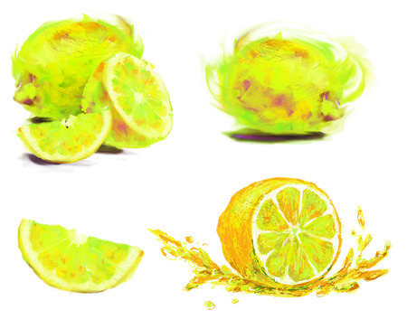 isolated slice of lemon with juice on white backgroundのイラスト素材