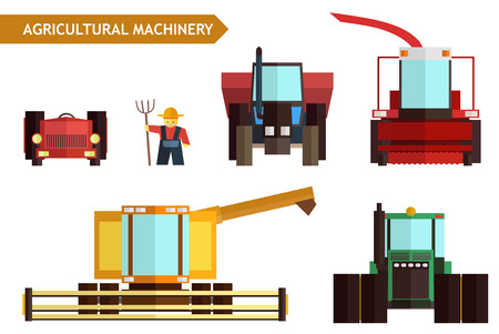 Agricultural machinery. Vector flat set. Stock illustration for designのイラスト素材