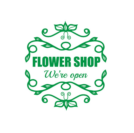 Vintage signage for flower shop. Vector logotype on white background.のイラスト素材