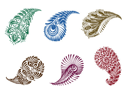 Vector abstract pattern of tattoo henna - indian cucumbers. Stock mehndi set for design on white background.のイラスト素材