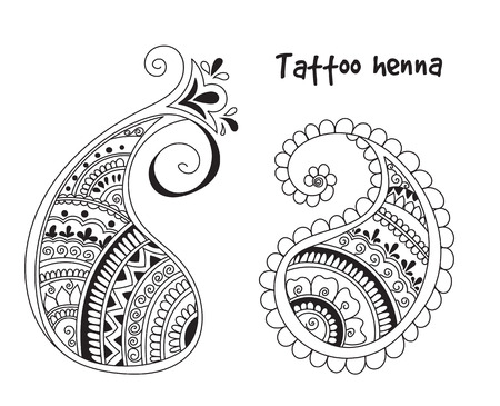 abstract pattern of tattoo henna paisley. Stock mehndi illustration for design on white background - indian cucumbers.のイラスト素材