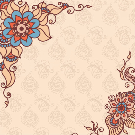 Vector abstract vintage background with henna patterns. Stock invitation card for designのイラスト素材