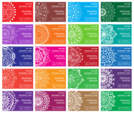 Business Cards set with abstract patterns. Vintage decorative elements. Ornamental henna business cards, oriental pattern,  set. Indian and turkish traditional motifs.のイラスト素材