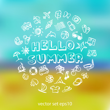 Vector doodle summer icons set. Stock cartoon signs for design.のイラスト素材