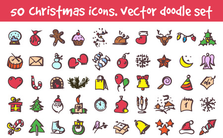 Vector doodle christmas icons set. Stock cartoon signs for design.のイラスト素材
