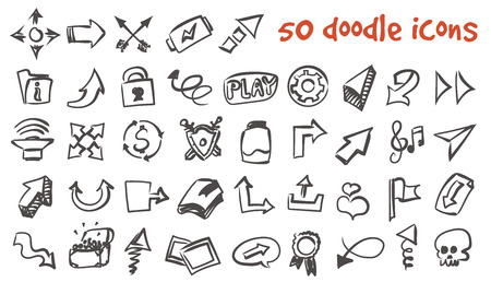 Vector doodle icons set. Stock cartoon signs for design.のイラスト素材