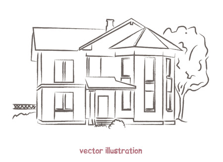 vector sketch of wooden houseのイラスト素材