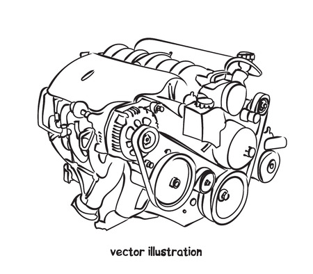 Sketch of car engine. Vector isolated illustration for design on white backgroundのイラスト素材