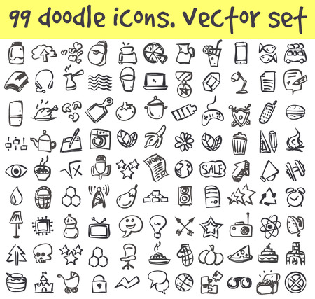 doodle icons set. Stock cartoon signs for design.のイラスト素材