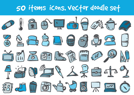 doodle items icons set. Stock cartoon signs for design.のイラスト素材