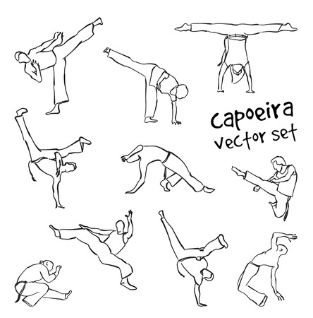 Contour silhouettes capoeira fighting. Vector set for designのイラスト素材