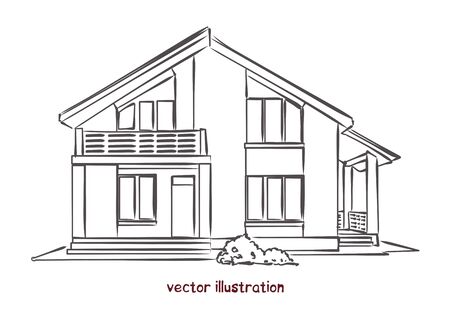 vector sketch of wooden houseのイラスト素材