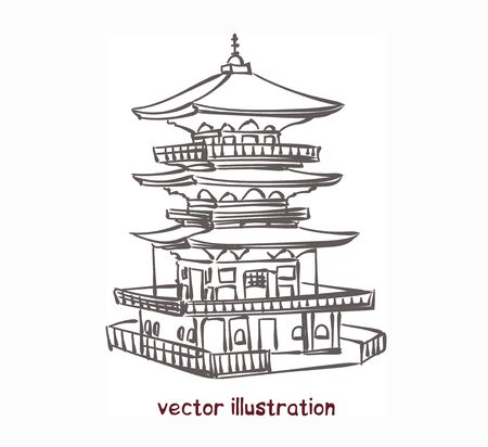 Sketch of chinese pagoda. Vector isolated illustration for design on white backgroundのイラスト素材