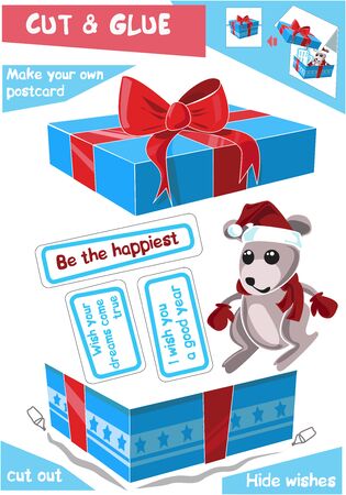 Education paper game for children - Christmas gift with mouse. Use scissors and glue to create the image.のイラスト素材