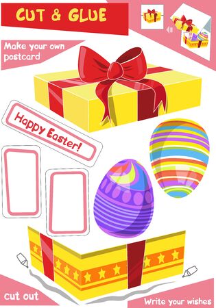 Education paper game for children - Easter gift with eggs. Use scissors and glue to create the image.のイラスト素材