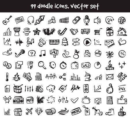 Vector doodle icons set. Stock cartoon signs for web design.のイラスト素材