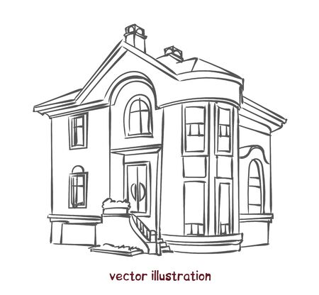 Sketch of individual house. Vector isolated illustration for design on white backgroundのイラスト素材