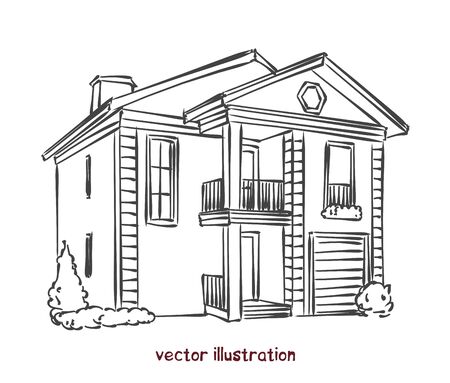 Sketch of individual house. Vector isolated illustration for design on white backgroundのイラスト素材