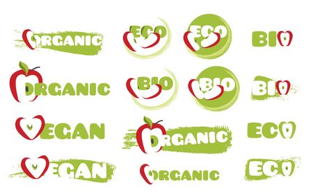 Vector doodle eco icons set for package design. Isolated illustration on white backgroundのイラスト素材