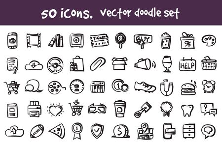 Vector doodle icons set. Stock cartoon signs for web design.のイラスト素材