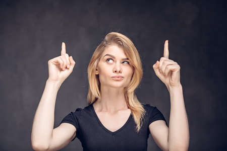 Young caucasian woman have ideaの写真素材