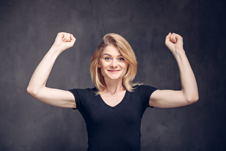 Celebrating young caucasian woman