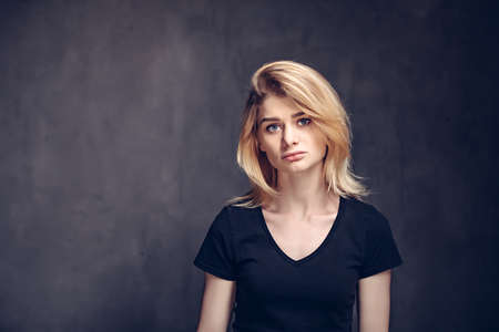 Sad young caucasian womanの写真素材