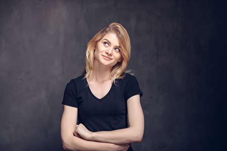 Dreamy young caucasian womanの写真素材