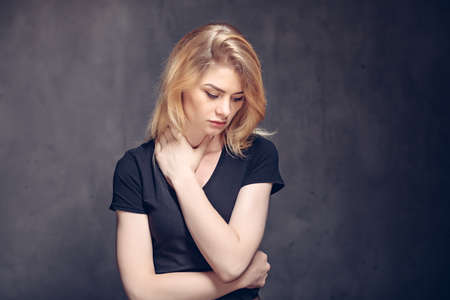Upset young caucasian womanの写真素材