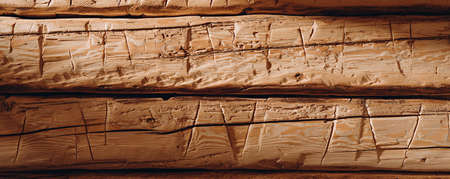 Hand hewn and polished beams. Old good wood. Texture backgroundの写真素材