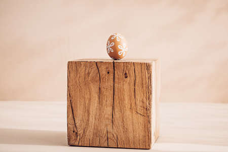 Monochrome minimalist Easter composition in spring warm pastel tonesの写真素材