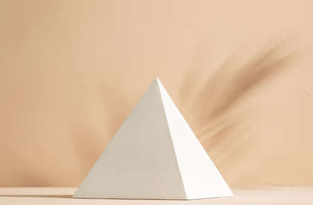 Gypsum pyramid in sunlight and palm leaf shadow on clay wall backgroundの写真素材