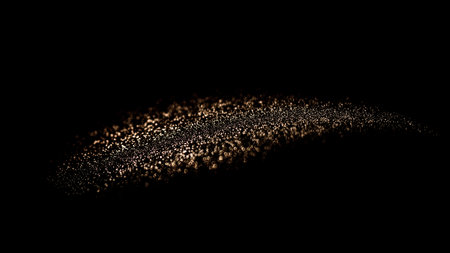 Brush stroke of golden dust in air on black backgroundの写真素材