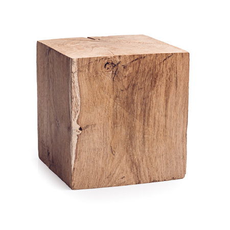 20 cm solid oak cube isolated on white. Interior design wood decorの写真素材