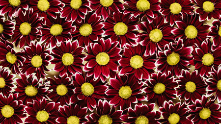 Red with yellow chrysanthemums. Floral pattern texture backgroundの写真素材