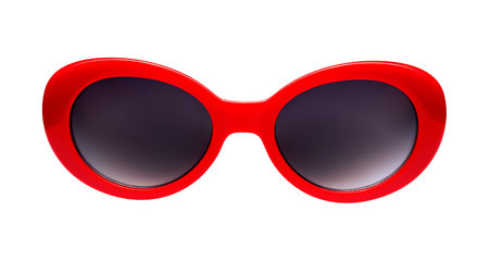 Red sunglasses isolated on whiteの写真素材