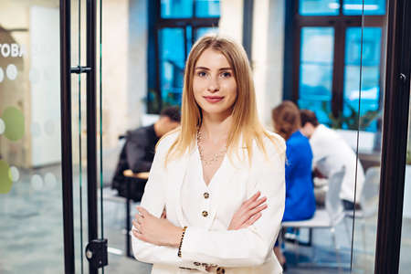 Portrait of businesswoman with crossed armsの写真素材