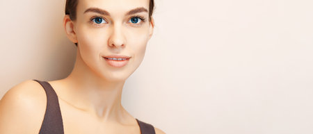 Close-up natural beauty portrait of young womanの写真素材