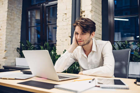 businessman working on laptop in officeの写真素材