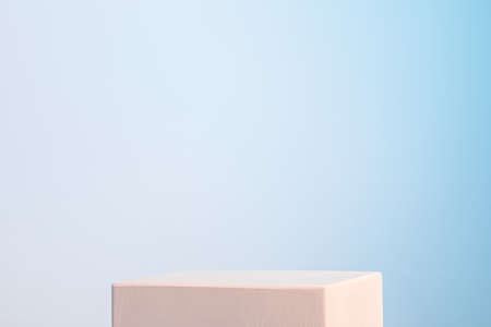 White gypsum cubic podium in pastel neon lightの写真素材