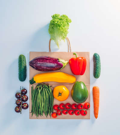 Some vegetables delivered to home in paper bagの写真素材