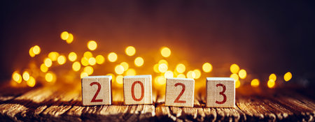 2023 date on wooden cubes calendar. New year coming conceptの写真素材