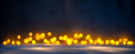 Christmas blurred texture background with bokeh lights and light reflections on snowの写真素材